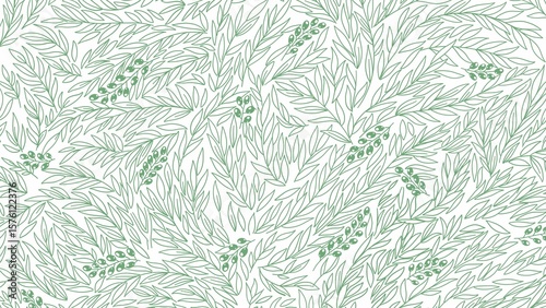Wallpaper Mural Seamless green foliage pattern with hand-drawn leaves and berry clusters on a white background. Elegant botanical illustration ideal for fabric prints, wallpaper, eco branding, or natur Torontodigital.ca