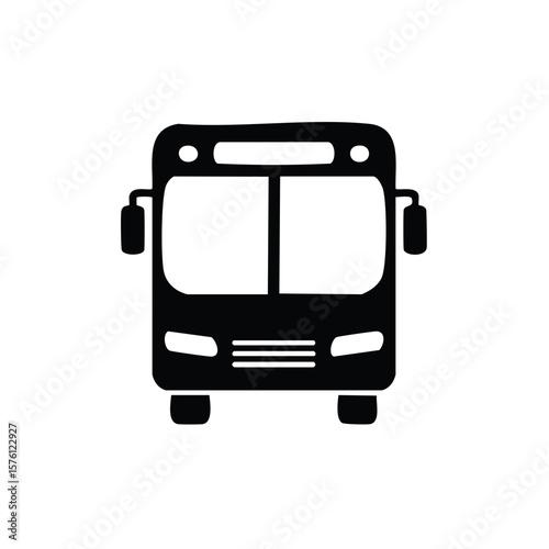 Front View Public Bus Vector Icon Black Silhouette Bus Transport