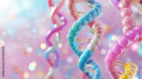 Colorful Artistic Representation of DNA Structure with Bokeh Background