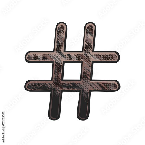 Drawn Hashtag Symbol with Hatching Texture - Social Media Icon