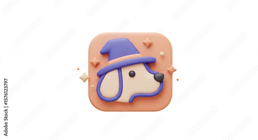 Cute dog cartoon icon with witch hat Cute dog cartoon icon with witch hat