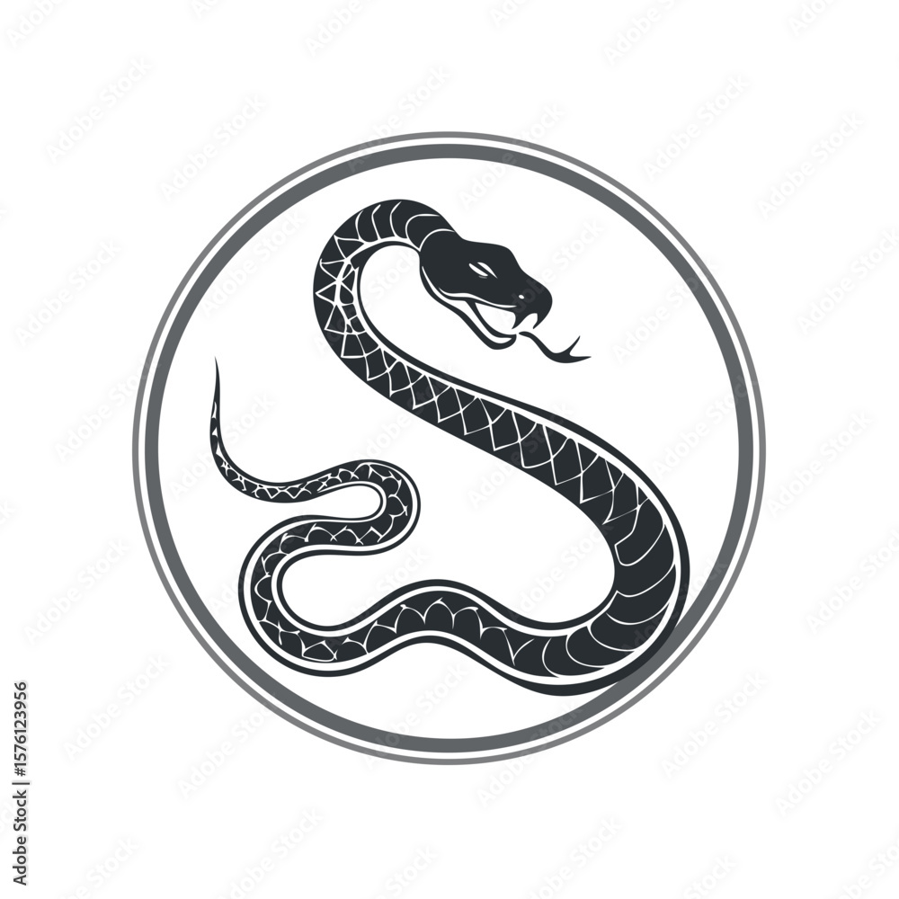Obraz premium Serpentine Emblem Dangerous Reptile Snake Coiled Animal Symbol Venomous Creature Design