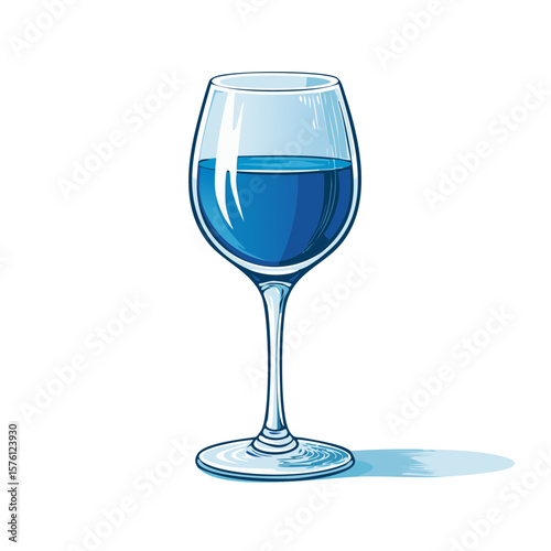 Illustration of a Wineglass Filled with Blue Liquid on White Background
