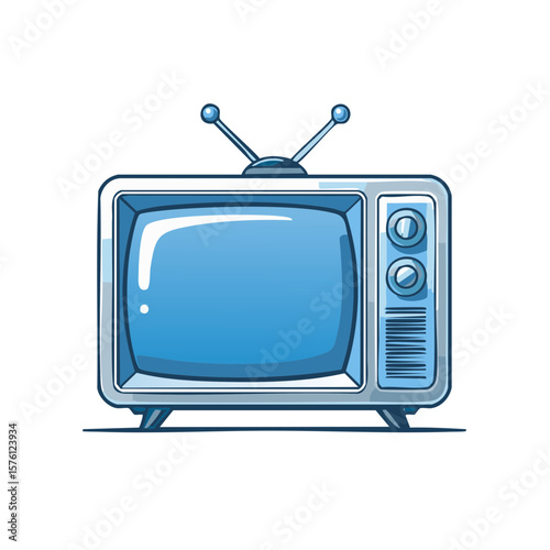 Retro Television Cartoon Illustration with Antenna and Blue Screen for Media Concept