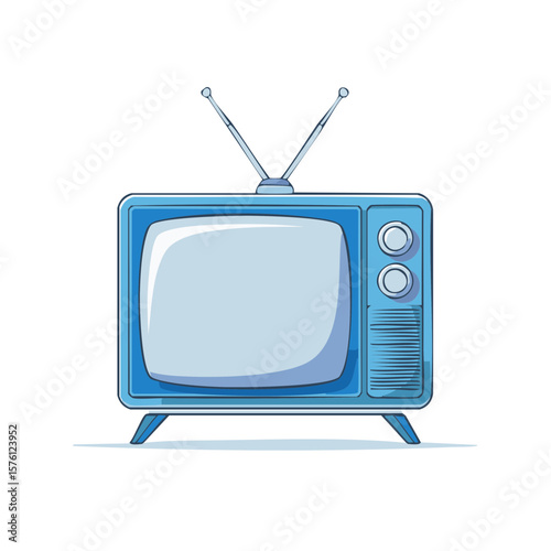 Retro blue television with antennas vector illustration, vintage TV receiver