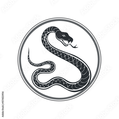 Serpentine Emblem Dangerous Reptile Snake Coiled Animal Symbol Venomous Creature Design