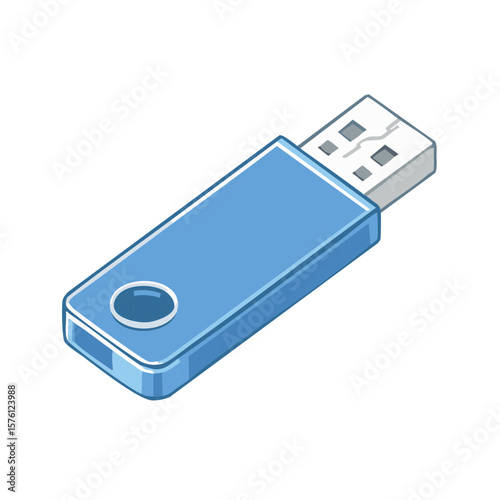 Portable blue USB drive with electronic connections ready for computer data transfer and file storage