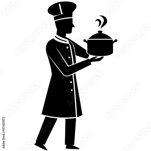 Chef holding steaming pot cook culinary