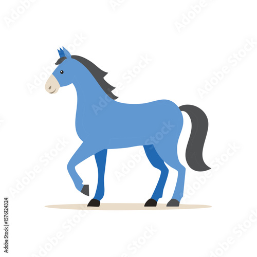 Blue Cartoon Horse Trotting Animal Illustration Art on White