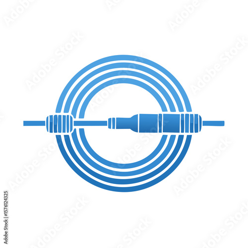 Coiled cable illustration with central connector in blue tones