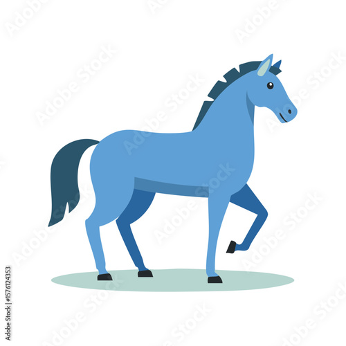Stylish blue horse with a simple design walking vector cartoon isolated