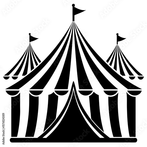 Classic circus tent with multiple flags black and white