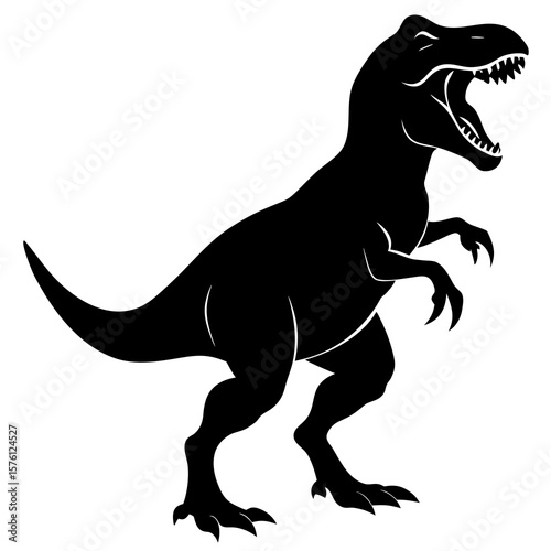 Fierce black t rex dinosaur roaring silhouette