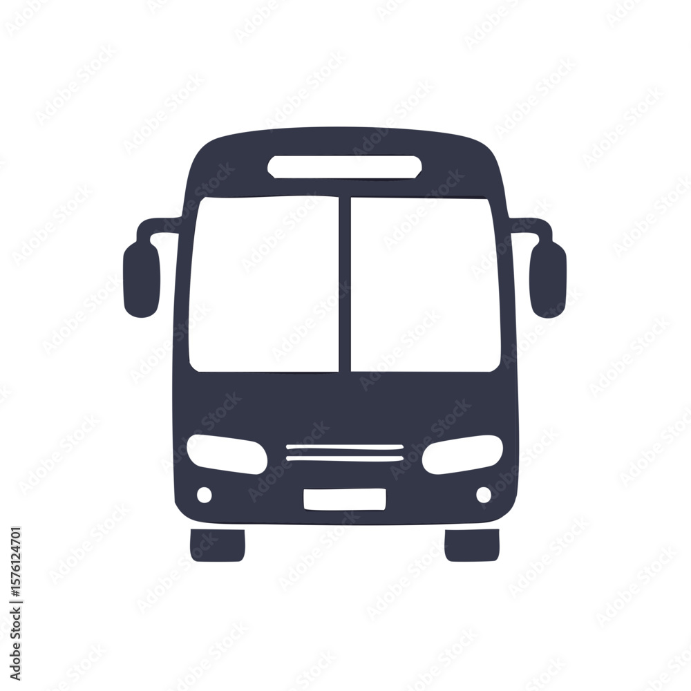 Front view of stylized bus icon illustration conveying transport travel and commuting themes Front view of stylized bus icon illustration conveying transport travel and commuting themes