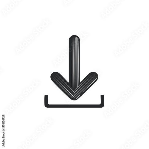 Hand drawn download arrow icon showing movement downwards into a container