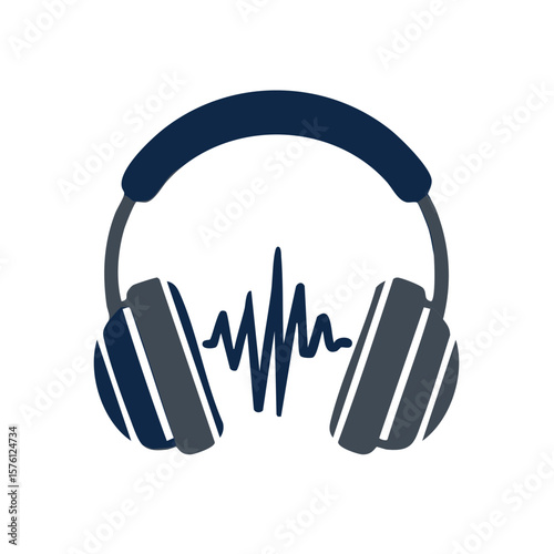 Stylish Headphones with Sound Wave Illustrating Music Listening and Audio Entertainment