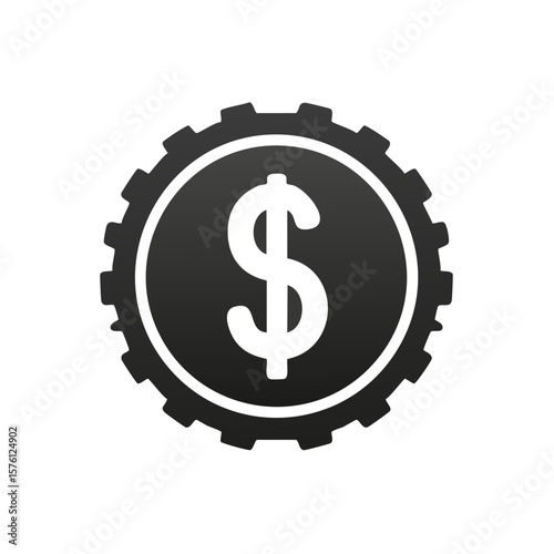 Dollar currency icon embedded in a gear, representing financial technology, earnings and monetary innovation