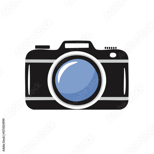 Digital Camera Lens capturing images, photography equipment and technology, device vector illustration.