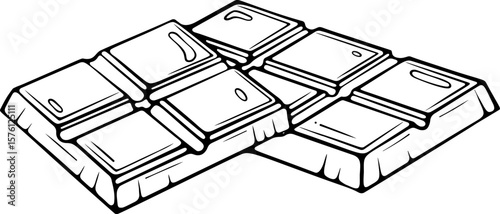 Two chocolate slabs stacked on top of each other. Sweet cocoa dessert. Vector illustration in hand drawn doodle sketch style. Line art isolated on white for coloring book, print