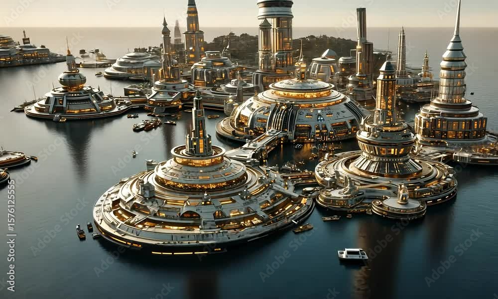 Floating city complex on the water