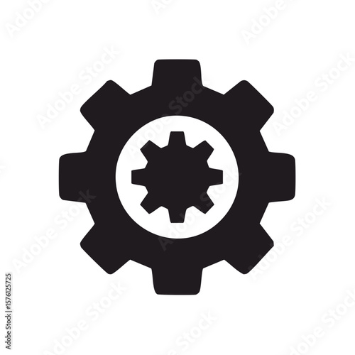 Black gear silhouette with sprockets and star shape in center for web tech