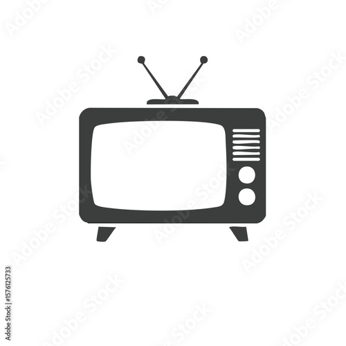 Retro Television Set Vector Illustration with Antenna and Controls for Broadcast Media