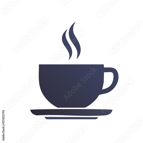 Stylized cup of hot beverage steams on saucer, offering invitation to pause and enjoy a warm drink on white
