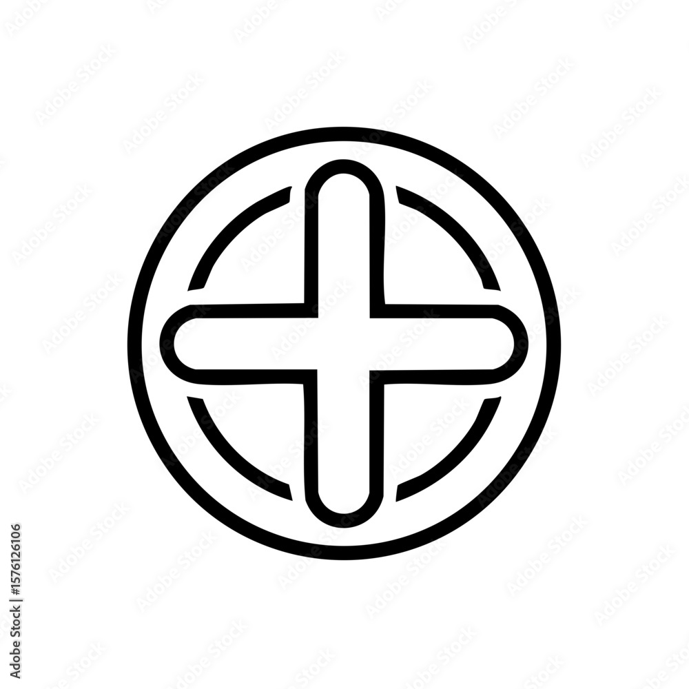 Obraz premium Vector Symbol Geometric Shape Round Cross Icon Medical Health Pharmacy Sign in Black and White
