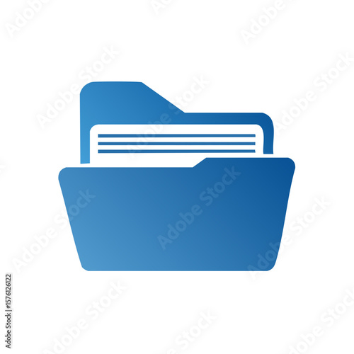Blue folder icon with files and documents inside, flat design element for archive and organization