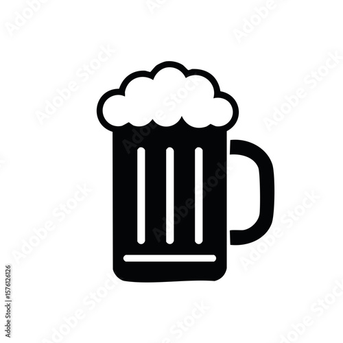 Stylized Mug of Beer with Foam Head Black Silhouette Icon
