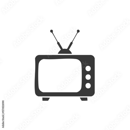 Retro Television Icon Silhouette with Antenna and Buttons for Media Concepts