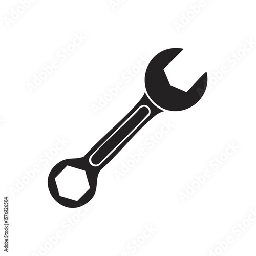 Spanner Wrench with Open End and Socket End Isolated in Black and White