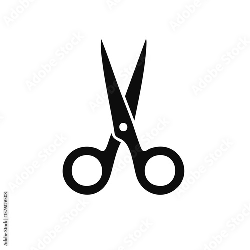 Open scissors icon in black. Illustration of stationary scissors.