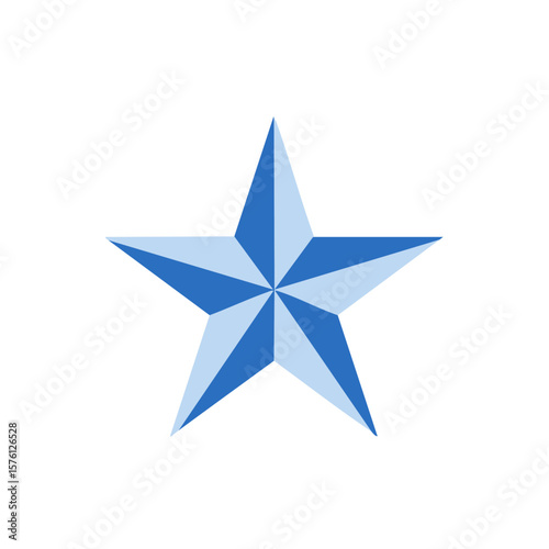 Two tone blue five pointed star shape, geometric symbol, abstract stellar icon, vector illustration