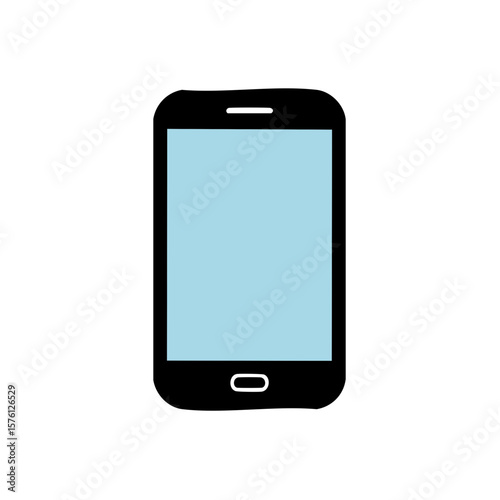 Black smartphone with blank blue screen vector icon for mobile communication