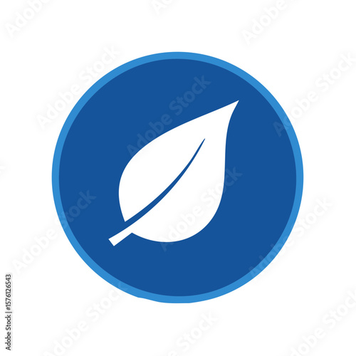 Eco Friendly Concept Leaf in Blue Circle Design Symbol for Ecological Sustainability and Natural Products Packaging