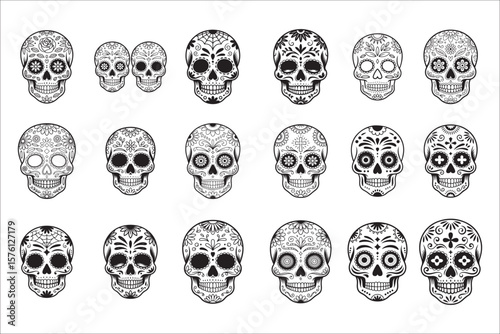 Decorative Sugar Skull Vector Art

Colorful Día de los Muertos Skull Design

Traditional Mexican Sugar Skull Illustration

Festive Sugar Skull Silhouette

Ornate Sugar Skull Day of the Dead Graphic