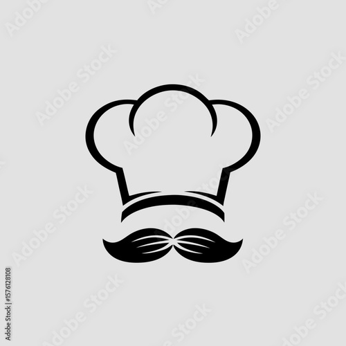 Chef Hat Icon with Moustache Silhouette on Light Background
