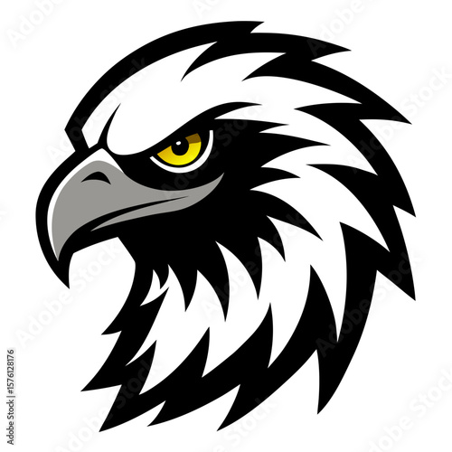 Fierce eagle head illustration in black and white tattoo style