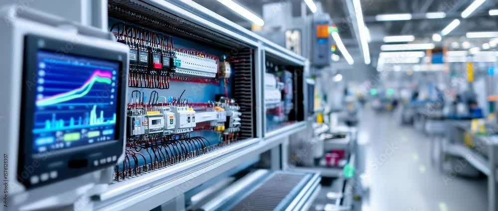 Automated industrial control panel with digital interface for efficient production, Industry Automated industrial control panel with digital interface for efficient production, Industry