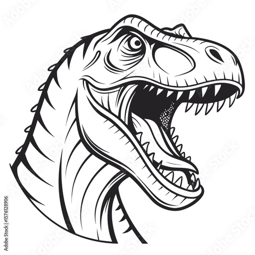 Raptor Dinosaur Head Silhouette with Open Jaws and Teeth on Light Background