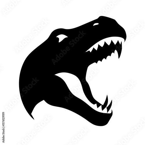 T‑Rex Dinosaur Head Silhouette with Open Jaws on Light Background
