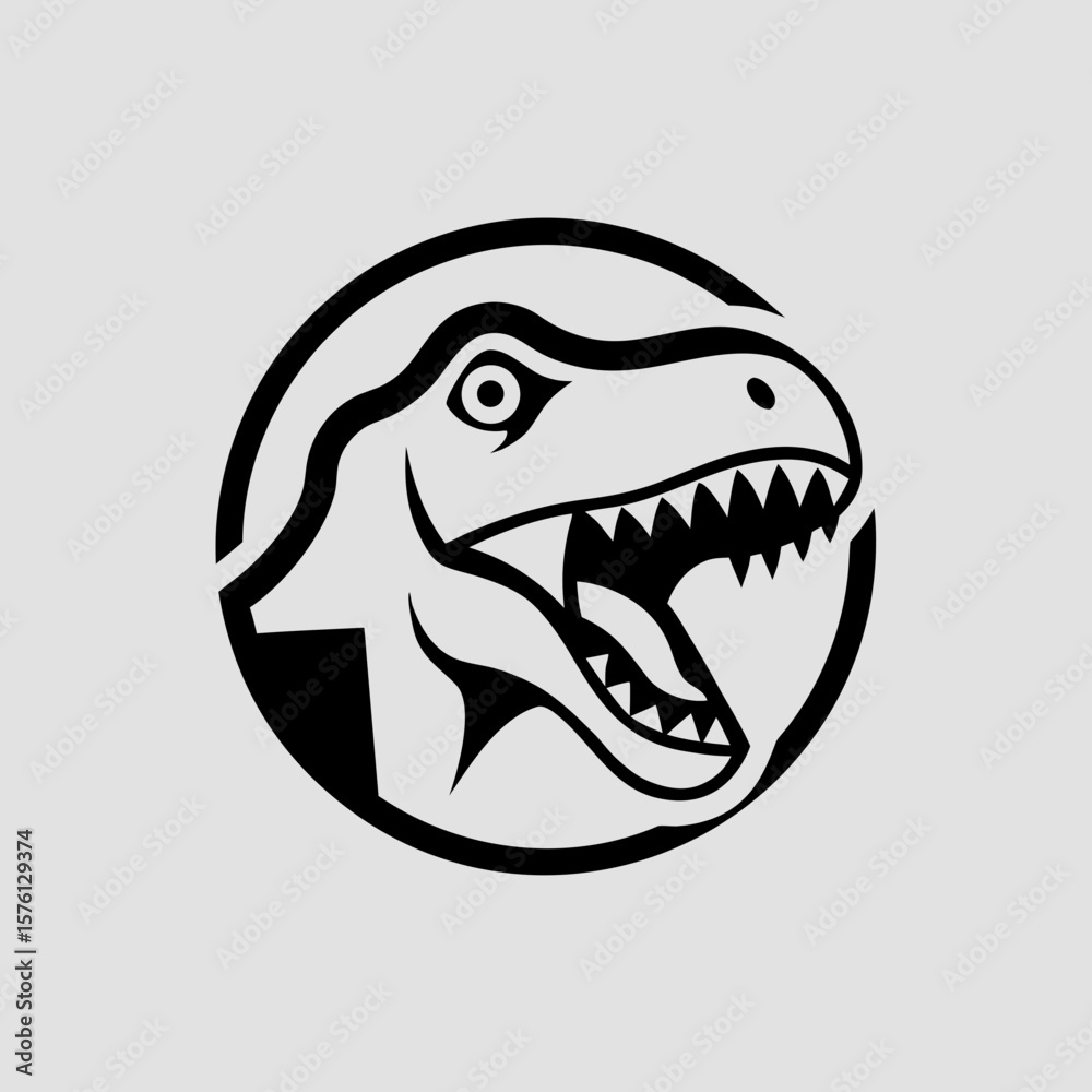 Obraz premium T‑Rex head silhouette vector logo icon for strength, gaming and sports 