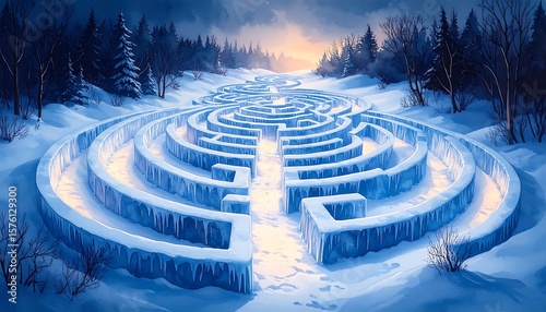 Winter maze in a snowy forest (1)