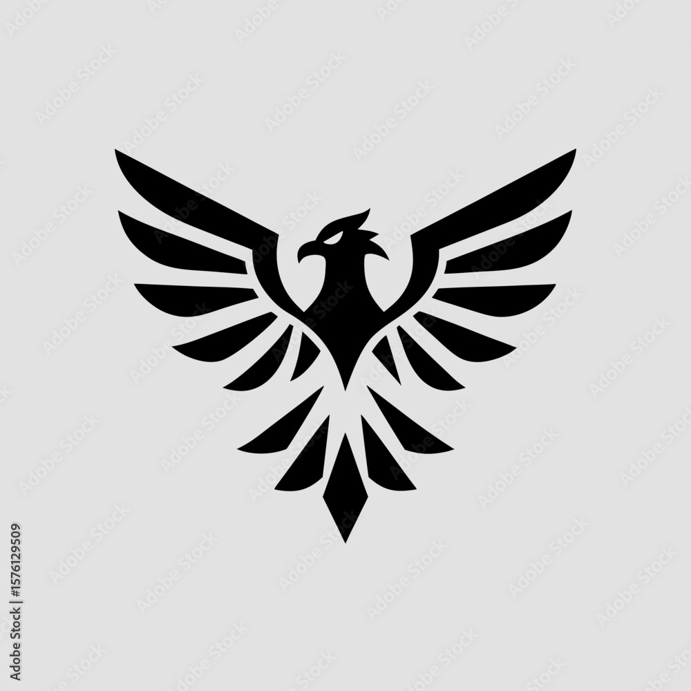 Obraz premium Stylized black phoenix logo design on light background