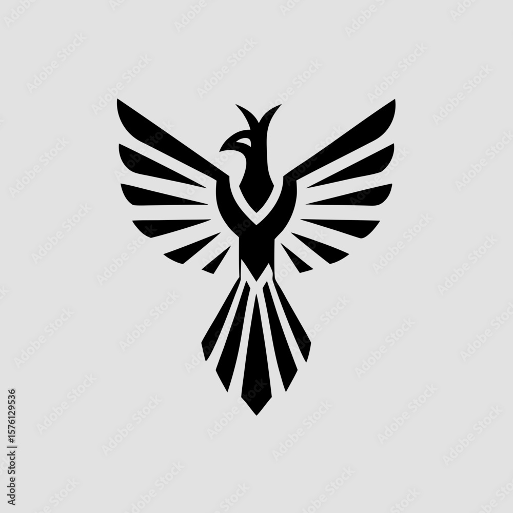 Obraz premium Stylized black phoenix logo design on light background
