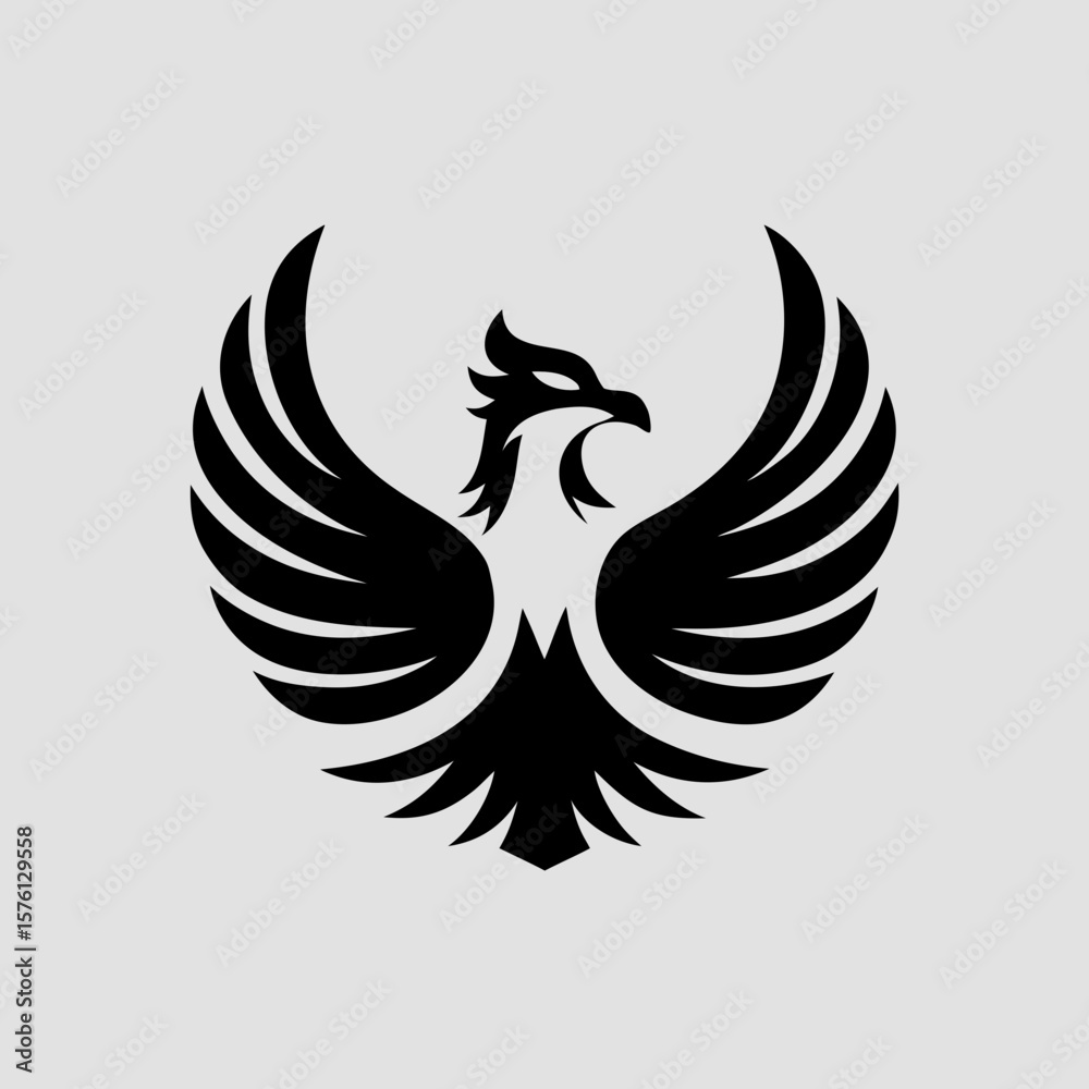 Obraz premium Stylized black phoenix logo design on light background