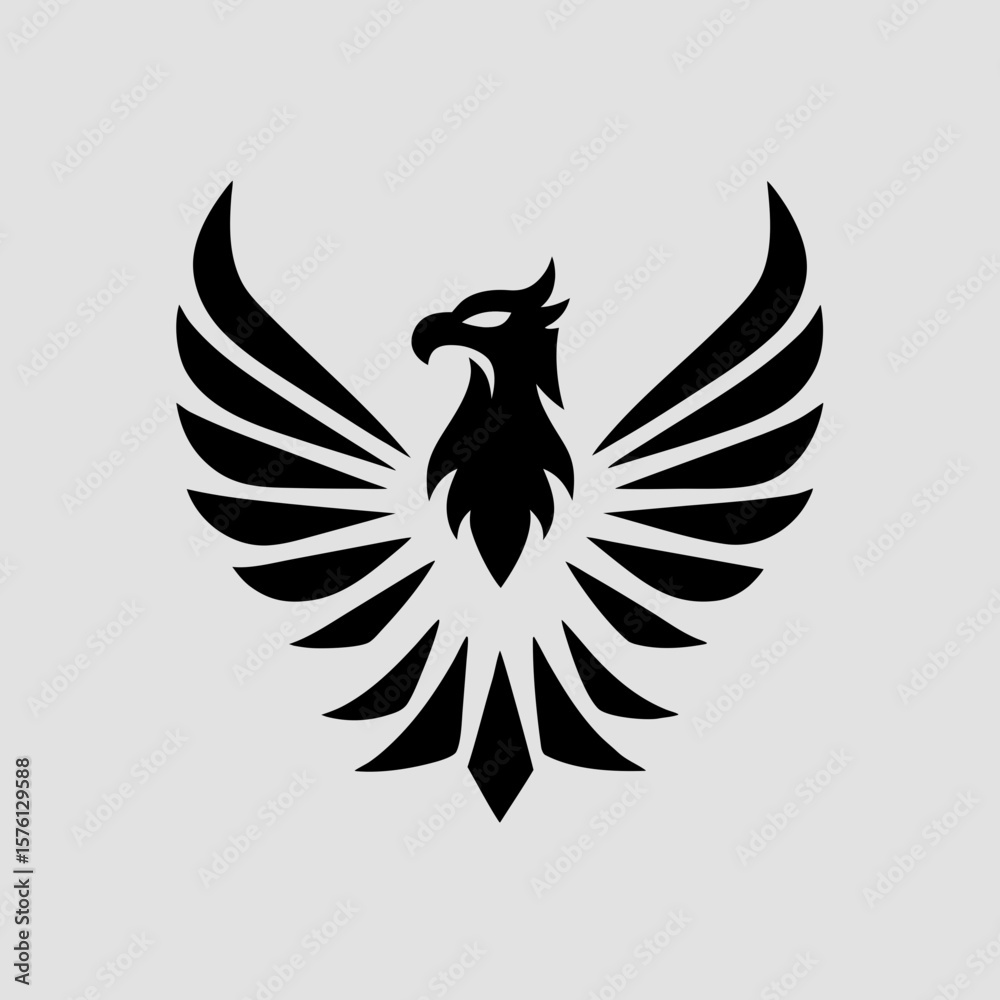 Obraz premium Stylized black phoenix logo design on light background