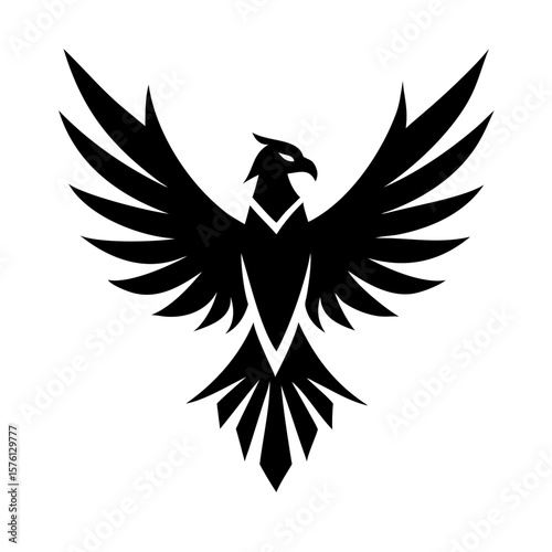 Aggressive black eagle with wide open wings in tattoo style illustration, perfect for emblem design, fantasy art, military symbols, sports logos, and bold graphic branding projects.