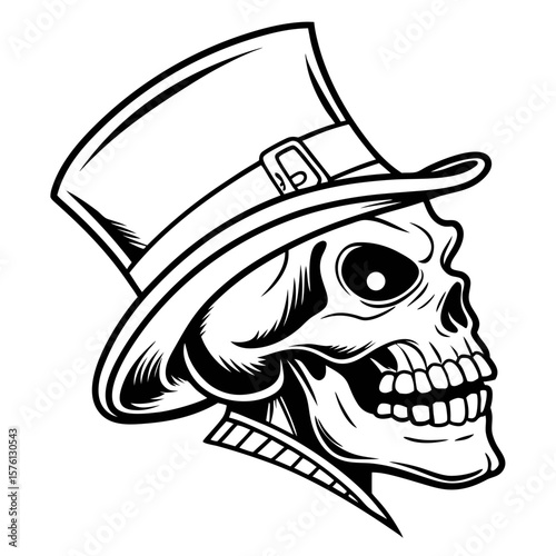 Grinning Skull with Top Hat Illustration